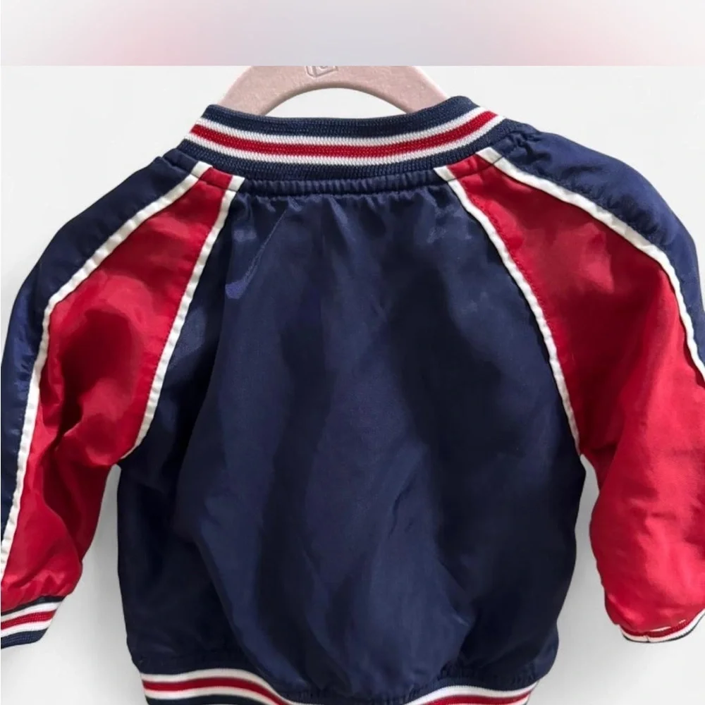 VINTAGE 1980s 90s Toddler Nylon Baseball Jacket Coat red & blue 6/9 Months 6-9